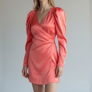 ROTATE Birger Christensen Shell Pink Satin Wrap Mini Dress NWT Size 42 (US 12)